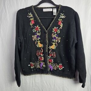 Victoria Jones Petite Cardigan Sweater Embroidered Embellished Holiday Womens PL